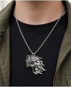 Resim Gümüş Renk Anime Ffxvı Ifrit Bahamut Desenli Kolye Unisex Yetişkin Çok renkli 