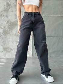 Resim Swet Shop Jeans Kadın Siyah Enzim Yıkama Renk Vintage Yüksek Bel Skater Fit Bol Kesim Şalvar Denim 