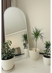 Resim Ersan Dizayn Oval Metal Çerçeve Ayaklı Boy Aynası 70x180 Beyaz Beyaz 