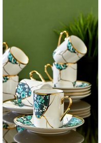 Resim Cooker Lavinya 6 Kişilik 90 Ml Porselen Kahve Fincan Takımı Ckr3861 Yeşil 