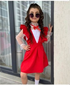 Resim Quzucuk Kids Kız Çocuk Gömlek / Salopet Kırmızı Takım Çok Renkli 
