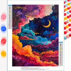 Resim 1 adet 5D elmas boyama seti, yıldızlı gökyüzü ve bulut natürmort teması, yuvarlak elmas sanat çerçevesiz, kendin yap ev dekorasyonu, 30x40 cm / 11.8 inç x 15.8 inç, çeşitli duvar süslemeleri ve masaüstü yerleştirme için uygun, mükemmel bir tatil hediyesi 