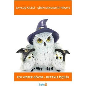 Resim Polyester Büyücü Şapkalı Baykuş Ailesi Dekoratif Figürü 1 Adet 