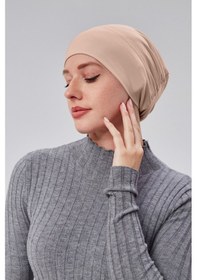 Resim Sonbaharmoda Kadın Tesettür Hazır Pratik Geçmeli Bone Lastikli Kaymaz Bej 
