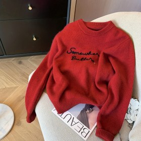 Resim Kadınların Nakışlı Polyester Kazakları, Yuvarlak Yaka, Alfabe Deseni, Düzenli Kesim, Örgü Kumaş, Kolsuz, Sonbahar/Kış Koleksiyonu 