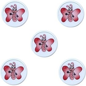 Resim EYM 5 Adet Çocuk Odası Mobilya Kulp Tekli Düğme Çap 55 mm Pembe Kelebek 