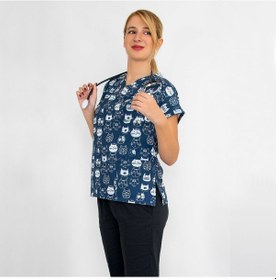 Resim Lacivert Kedi Desenli Likralı Üst Forma 