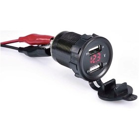 Resim Voltaj Göstergeli Araç Telefon Şarj Soketi 5V 2.1A Kırmızı 