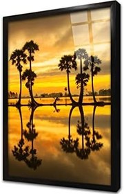 Resim Günbatımında Ağaçlar Çerçeveli Cam Tablo 20x30 cm CA20903 