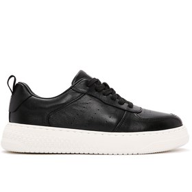 Resim Men's Black Lace-up Thick-Sole Leather Sneaker 