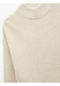Resim Koton Uzun Kollu Dik Yaka Oversize Örgü Kazak Bej 6wak90030ht Ekru 
