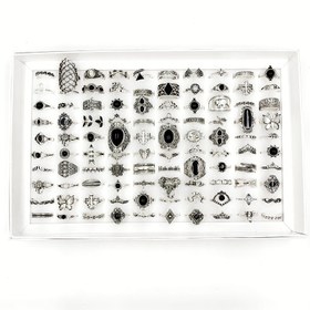 Resim 30 adet Vintage Bohemian Siyah Drip Yüzük Seti Kadınlar Için - Karma Fil, Kelebek, Çiçek Tasarımları Etnik Knuckle Mücevher Stili - Alaşım Antik Gümüş Rengi - İdeal Sevgililer Günü Hediyesi 