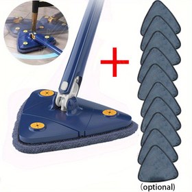 Resim 360° Dönebilen Üçgen Mop, 10 Yedek Bezli - Ayarlanabilir ve Geri Çekilebilir, Tüm Yüzeyler İçin Mavi ve Sarı Tasarım, Mutfak, Banyo, Yatak Odası, Oturma Odası İçin Ev Kullanımı İçin Mükemmel, Zemin Temizliği, Banyo Temizliği İçin Mop, Modern Mop Tasarımı, Dayanıklı Plastik Sap 