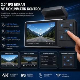 Resim Conio K12 Max 4K Araç Içi Kamera - Ön 4K + Arka Hd Kayıt, Wifi Destekli, Gece Görüşlü, 24 Saat Park Modlu Gizli Araç Kamerası 
