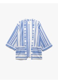 Resim Koton Pamuklu 3/4 Geniş Kollu Nakış İşlemeli Desenli Uzun Kimono Mavi Desenli 5sak50031pw Mavi Desenli 