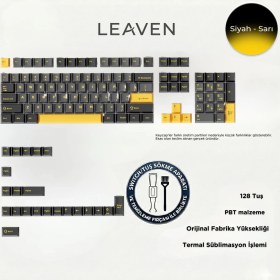 Resim Leaven Mekanik Klavye Pbt Çift Baskı Keycap Seti Siyah -Gri -Sarı 128 Tuşlu Keycap 
