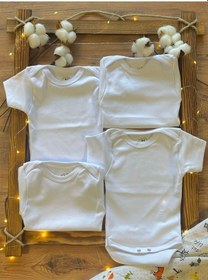 Resim Betül Bebek Kısa Kollu 4'lü Organik Pamuk Çıtçıtlı Bebek Body & Zıbın 4adet Beyaz 
