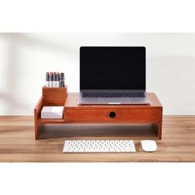 Resim enio design Çekmeceli Monitör Ve Laptop Standı, Masa Üzeri Organizer 