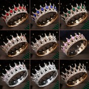 Resim Barok Alaşım Taşlı Yuvarlak Taç - Altın Kristal Tiara, Taşlı Prenses Taç, Prom Partisi, Gelin Düğünü Saç Aksesuarları, Kraliçe Taç, Mükemmel Hediye Seçeneği 
