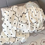 Resim Kadınlar için Yazlık Pijama Takımı, İnce Stil, Kalp Şekilli Kısa Kollu Şort, Tatlı ve Sevimli, Yaz Aylarında Dışarı Giyilebilir, Ev Giyim Seti, İki Parça Takım 