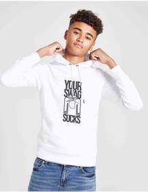 Resim Your Swag Sucks Baskılı Unisex Çocuk Kapüşonlu Beyaz Sweatshirt Beyaz 