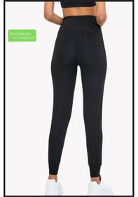 Resim Kadın Eşofman Alt Siyah Curve Jogger Dalgıç Kumaş Yüksek Bel Çift Cepli Joggers 1061 Siyah 