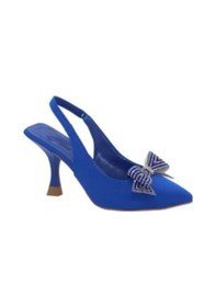 Resim Mergenshoes K041 Mavi Fiyonklu 7 Cm Klasik Topuk Kadın Ayakkabı Mavi 