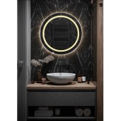 Resim 60CM LED Işıklı Kumlamalı Banyo Lavabo Ofis Kuaför Makyaj Aynası Trafolu Prizli 