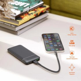 Resim Polosmart PBS131 10000 Mah Powerbank Type-C Girişli Çift USB Hızlı Şarj Cihazı Antrasit 