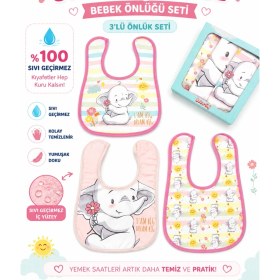 Resim Karamila 3'lü Set Bebek Mama Önlüğü Desenli Sıvı Geçirmez 