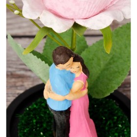 Resim herkesetoptantic Gül Altında Çifte Kumrular Tasarımlı Işıklı Fanus (Pembe) 