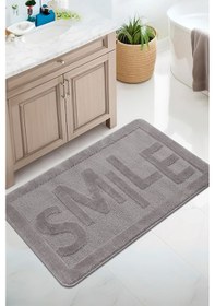 Resim Doğal Kaymaz Taban Banyo Paspas Uzun Ömürlü Yumuşak Dokulu Su Emici Yıkanabilir Smile 60x100 Gri 