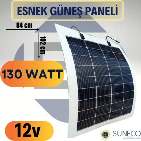 Resim Suneco 130 Watt Yarı Esnek Güneş Paneli Half Cut Monokristal Solar Güneş Paneli Karavan Tekne 