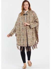 Resim Uludağ Triko Kadın Çiçek Desenli Kilim Panço Taş-Std Taş 