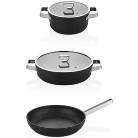 Resim Oms Biogranit 24 Cm Karnıyarık 24 Cm Derin Tencere 28 Cm Tava İndüksiyon Tabanlı Siyah 