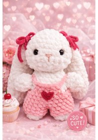 Resim Amigurumi Kadife Örgü Küçük Boy Oyuncak Tavşan Beyaz Boy 8 CM En 6 CM Kulak 5 CM 