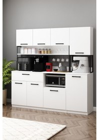 Resim Ervin Kahve Köşesi 3 Kapaklı Boy Dolaplı Airfry Kiler Dolabı Beyaz Beyaz 