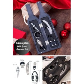 Resim 5 Parça Çelik Şişe Açacağı Seti Dekoratif Kılıf ile Şık Hediye Seti , Wine Opener Gift Set 