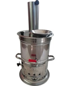 Resim Odunlu Kömürlü Tek Musluklu Paslanmaz Kromdan Çay Semaveri 