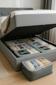 Resim Deconox Büyük Boy Bazaaltı Kalın Kumaş Hurç | Kazak Yastık Çok Amaçlı Yatakaltı Düzenleme Hurcu Gri (64cmx45cmx20cm) 4 lü 6 lı ve Şeffaf Pencereli Seçenekli (2 Lİ ŞEFFAF PENCERELİ) 