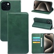 Resim Dana Derisi Iphone 16 Uyumlu 7 Manyetik Emişli Kartlık Cep Telefon Kılıfı 001 Yeşil 