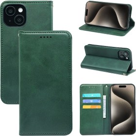 Resim Dana Derisi Iphone 16 Uyumlu 7 Manyetik Emişli Kartlık Cep Telefon Kılıfı 001 Yeşil 