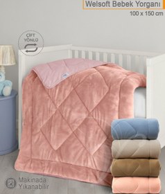 Resim Lüks Welsoft Bebek Yorganı | 100x150 cm | Çift Taraflı Kullanım - Pembe 