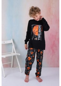 Resim Yeni Sezon Erkek Çocuk Gez Garson Basketball Uzun Kollu Pamuk İnterlok Pijama Takımı 5154-siyah Siyah 