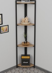 Resim CMKStore Metal Köşe Raf 4 Katlı Dekoratif Üçgen Raf Ceviz 