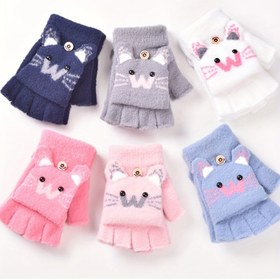 Resim Küçükler Kış Flip-Finger Eldivenleri Sevimli Karikatür Kedi Tasarımı ile - Sıcak Yarım Parmak Koruma, Okul, Spor ve Dış Mekan Aktiviteleri için Anti-Dondurma, Çocuk Kış Eldivenleri, Okul Kış Eldivenleri, Canlı Çocuk Eldivenleri, Dayanıklı Çocuk Eldivenleri 