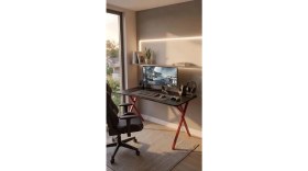 Resim Hey Modüler Mobilya 120 cm Gaming Profesyonel Oyuncu Masası Siyah Tabla, Kırmızı Metal Ayaklı Hey Gaming 