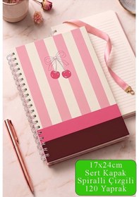 Resim Pembe Sert Kapak Spiralli Çizgili Defter 17x24cm 120 Yaprak 1 Adet Not Defteri Okul Büro Ofis Defteri Yeşil 