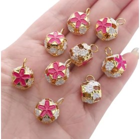 Resim Çiçekli Kulplu Çan, Hayvan Tasma Zili, Amigurumi Zili, Kına Gecesi Tef Yapımı Zili 20 Adet Fuşya 