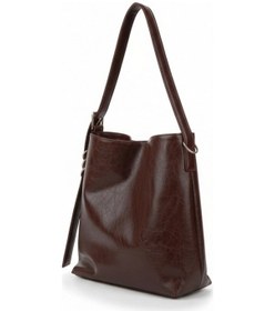 Resim Glemix Shine Acı Kahve Yan Metal Detaylı Kırışık Desen Shopper Omuz Çantası Acı Kahve Kırışık Desen 